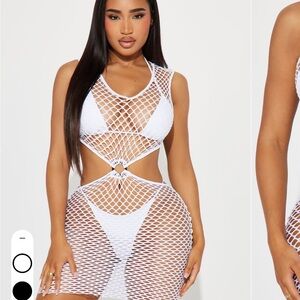 White Fishnet Cutout Dress